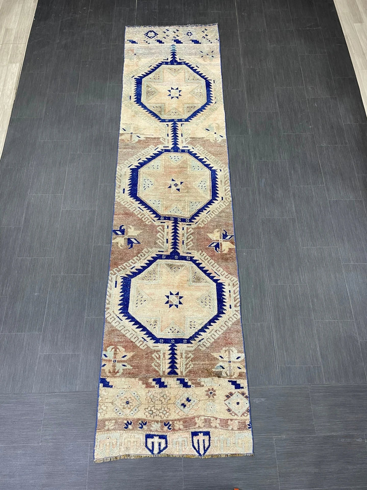 Navy Turkish Runner Rug 2' 9" x 11' 5" Hand-Knotted | No. WR98046