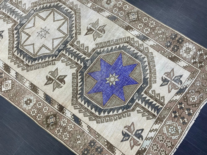 Beige Turkish Runner Rug 4' 4" x 12' Hand-Knotted | No. WR98541
