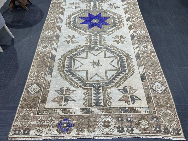 Beige Turkish Runner Rug 4' 4" x 12' Hand-Knotted | No. WR98541