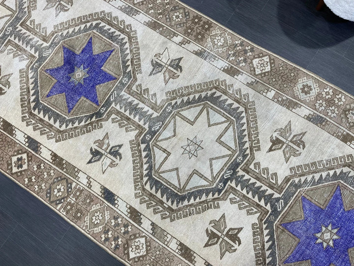 Beige Turkish Runner Rug 4' 4" x 12' Hand-Knotted | No. WR98541