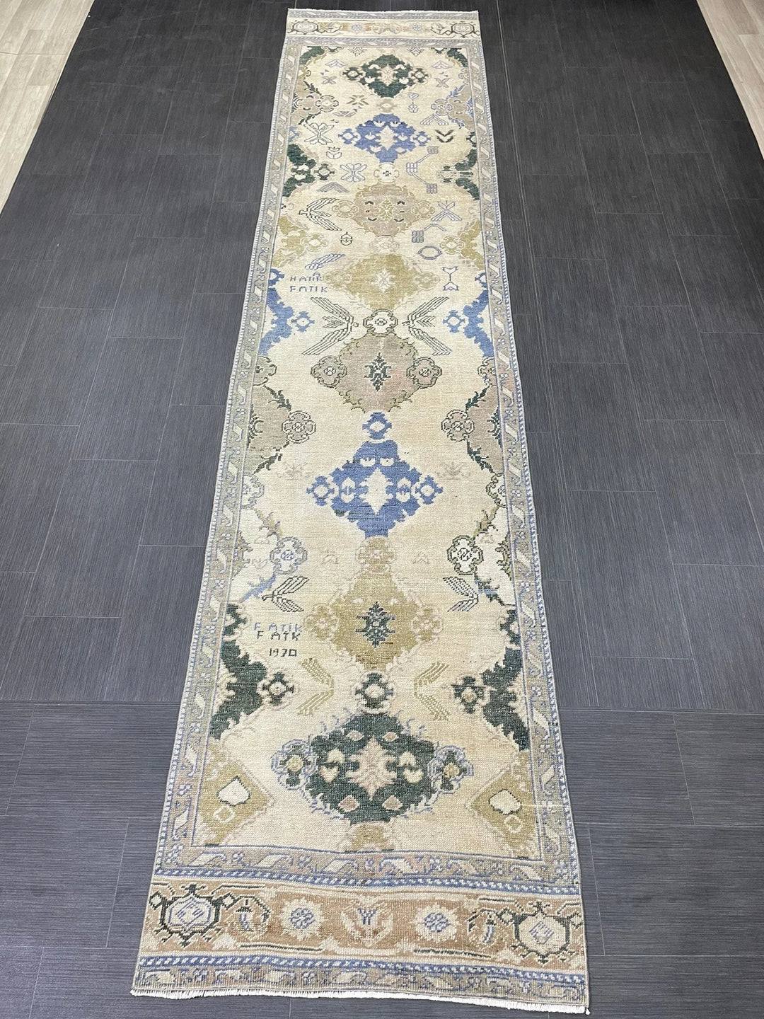 Blue Turkish Runner Rug 2' 11" x 12' 11" Hand-Knotted | No. WR98876