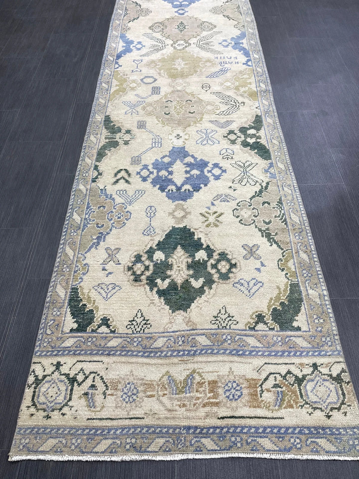Blue Turkish Runner Rug 2' 11" x 12' 11" Hand-Knotted | No. WR98876