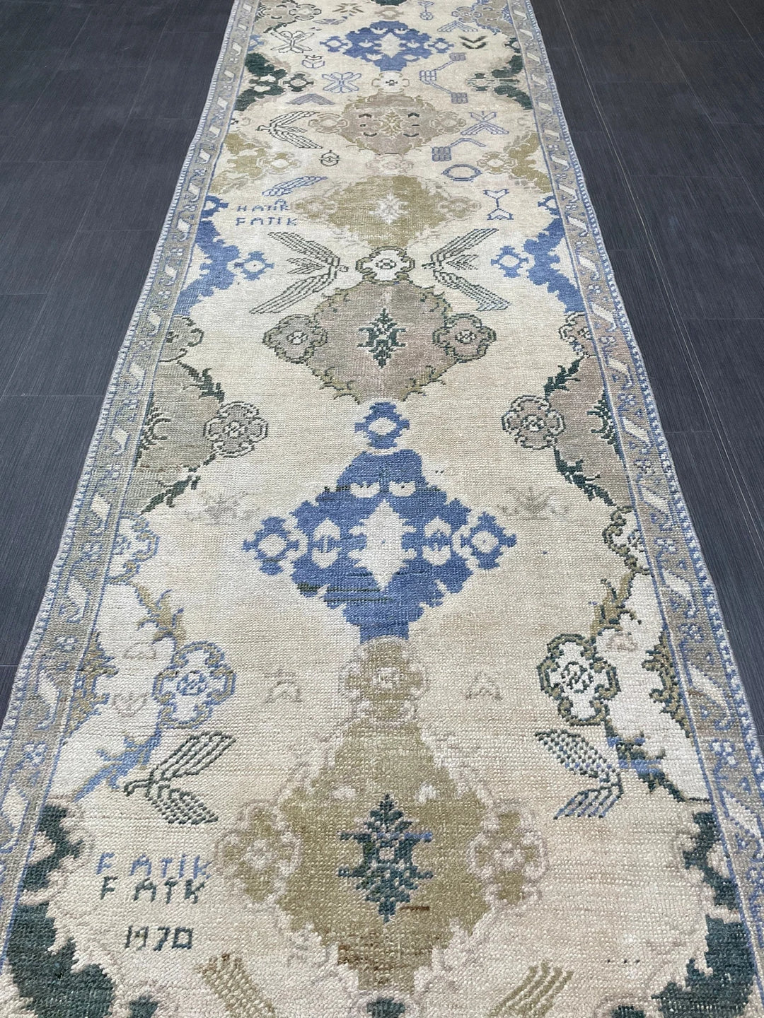 Blue Turkish Runner Rug 2' 11" x 12' 11" Hand-Knotted | No. WR98876