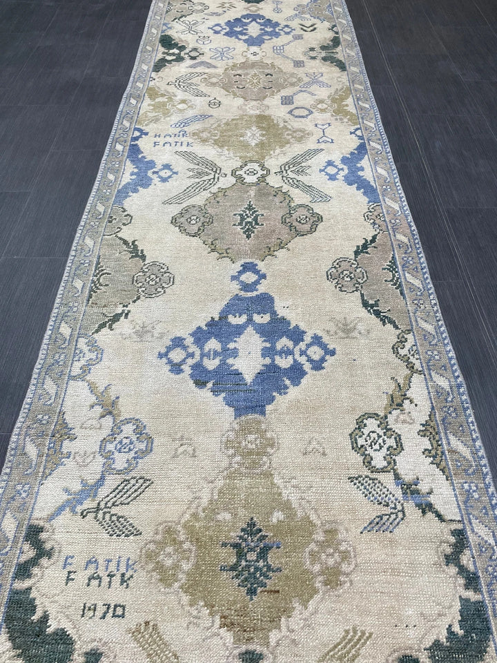Blue Turkish Runner Rug 2' 11" x 12' 11" Hand-Knotted | No. WR98876