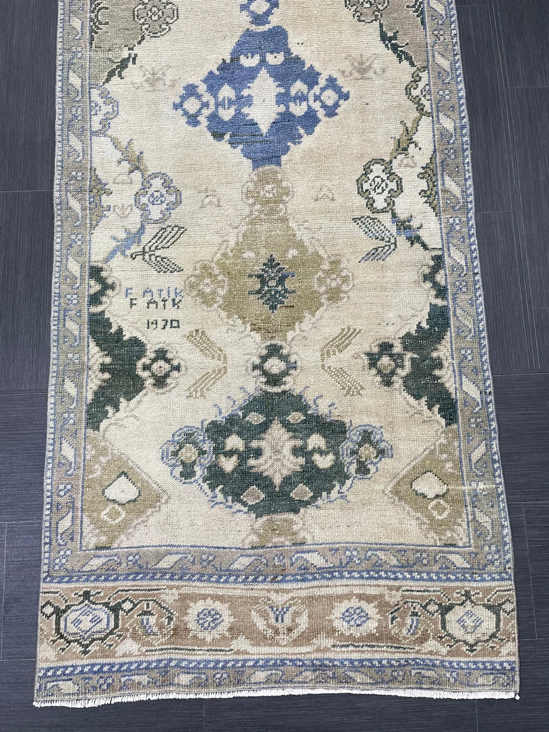 Blue Turkish Runner Rug 2' 11" x 12' 11" Hand-Knotted | No. WR98876