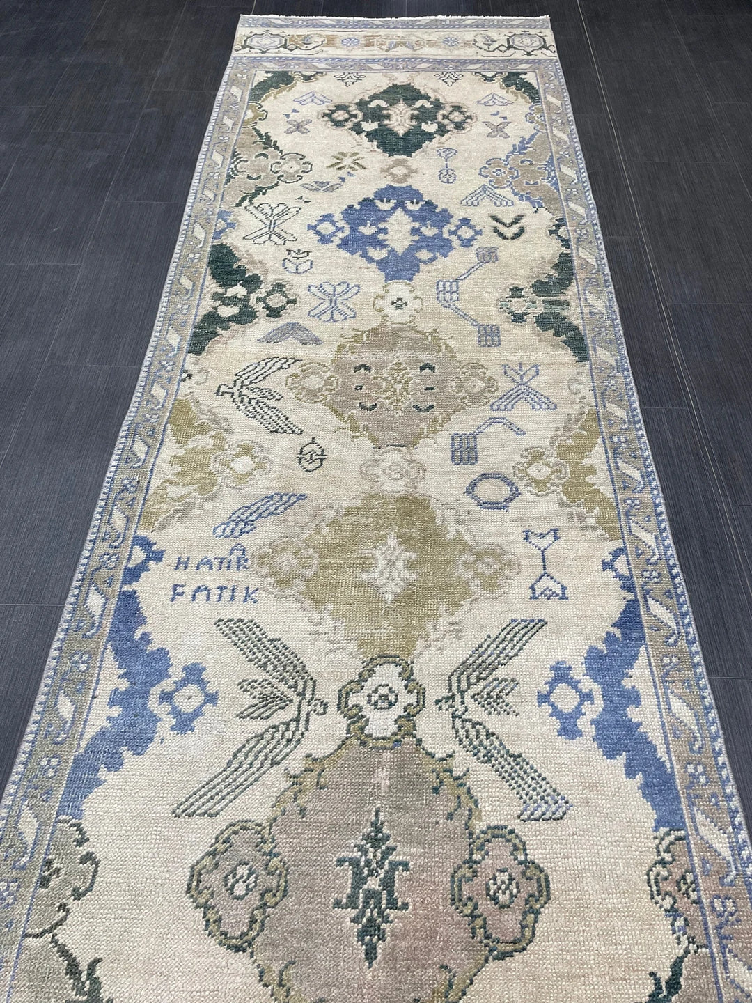 Blue Turkish Runner Rug 2' 11" x 12' 11" Hand-Knotted | No. WR98876