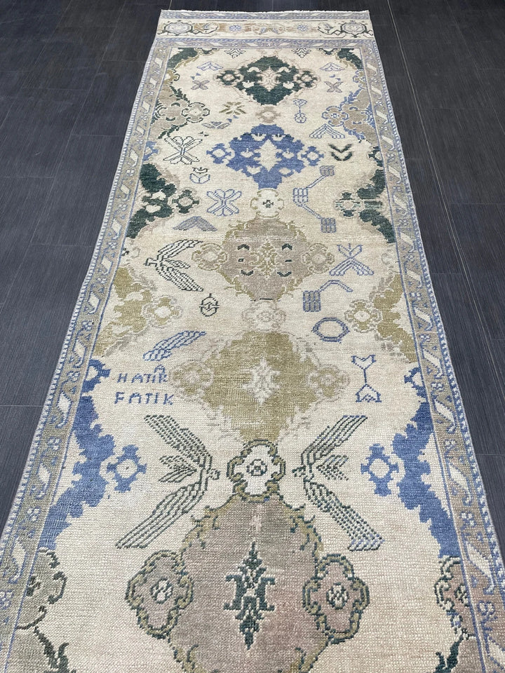 Blue Turkish Runner Rug 2' 11" x 12' 11" Hand-Knotted | No. WR98876