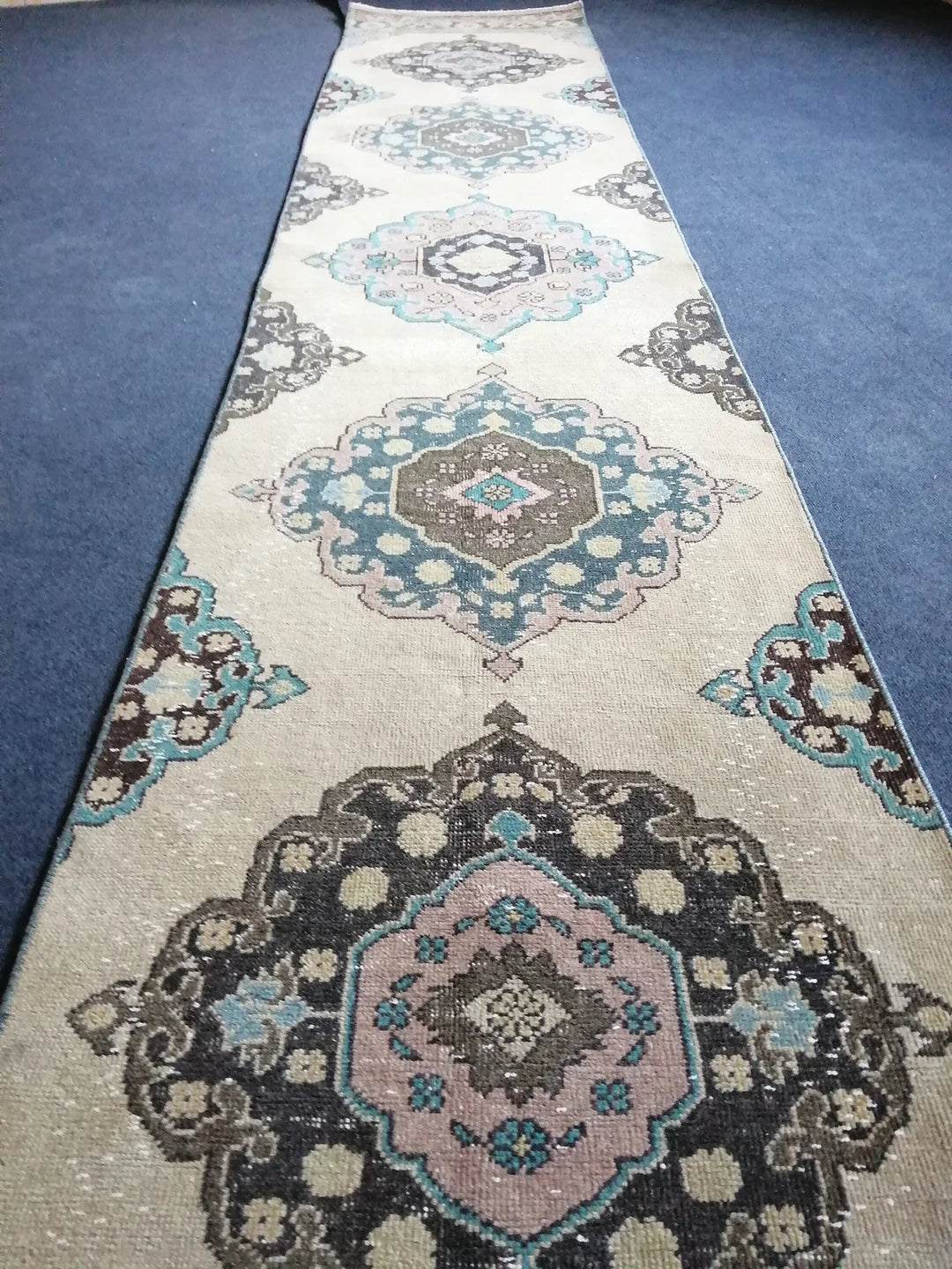 Beige Turkish Runner Rug 2' 7" x 12' 11" Hand-Knotted | No. WR99098