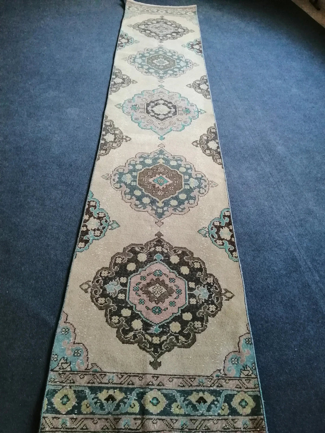 Beige Turkish Runner Rug 2' 7" x 12' 11" Hand-Knotted | No. WR99098