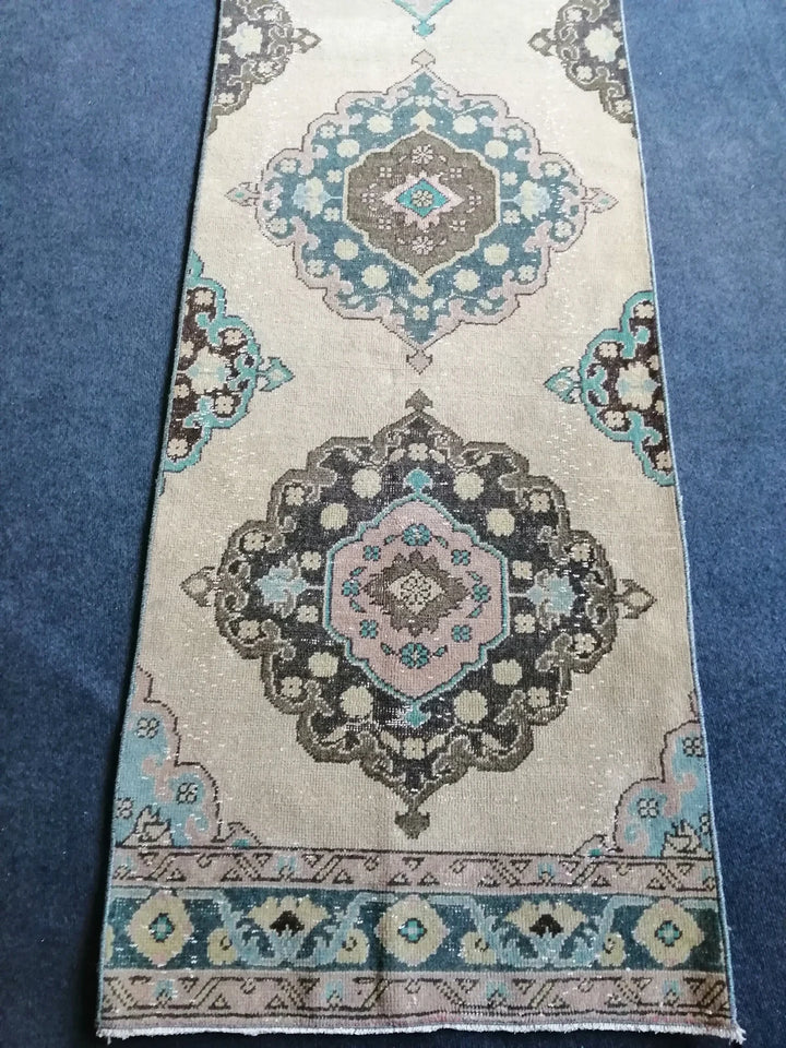 Beige Turkish Runner Rug 2' 7" x 12' 11" Hand-Knotted | No. WR99098