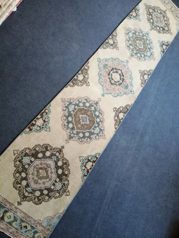 Beige Turkish Runner Rug 2' 7" x 12' 11" Hand-Knotted | No. WR99098