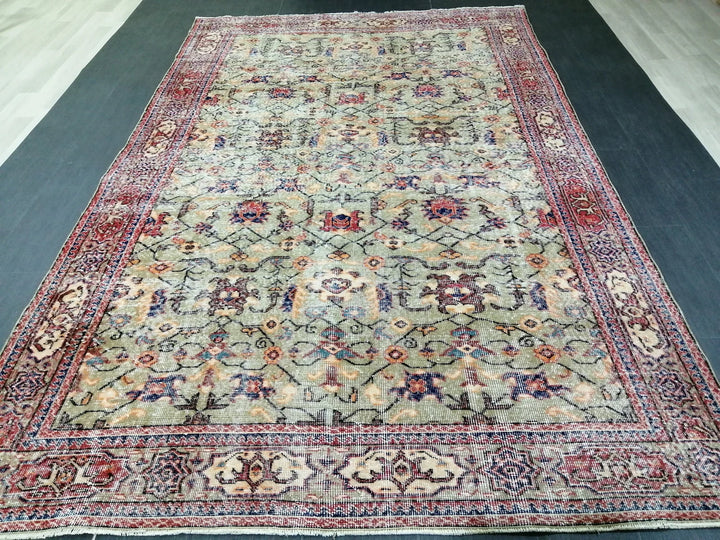 Green Turkish Runner Rug 6' 6" x 10' 6" Hand-Knotted | No. WR99320