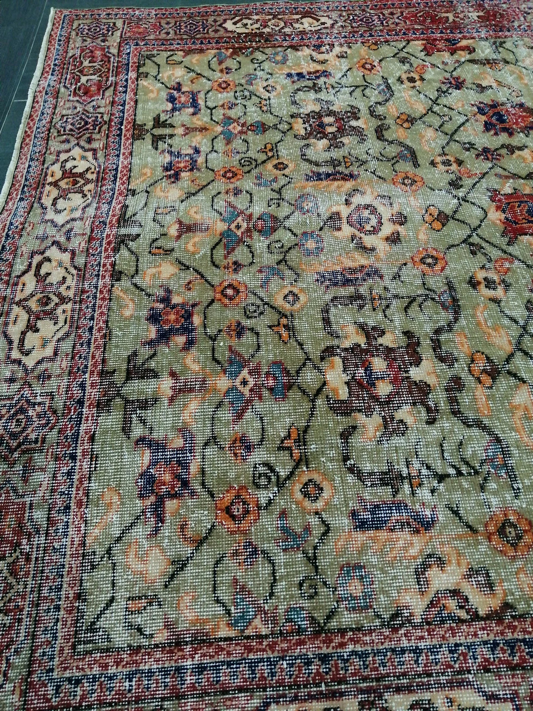 Green Turkish Runner Rug 6' 6" x 10' 6" Hand-Knotted | No. WR99320