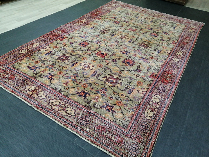 Green Turkish Runner Rug 6' 6" x 10' 6" Hand-Knotted | No. WR99320