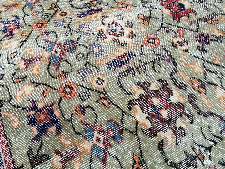 Green Turkish Runner Rug 6' 6" x 10' 6" Hand-Knotted | No. WR99320
