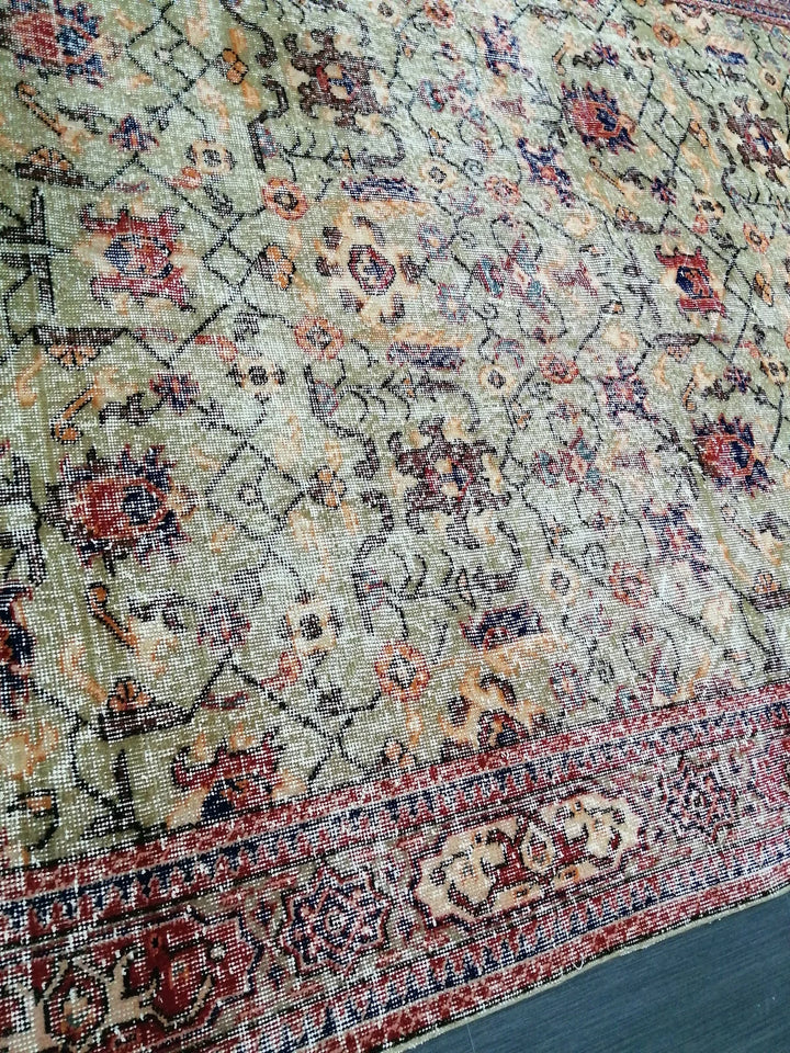 Green Turkish Runner Rug 6' 6" x 10' 6" Hand-Knotted | No. WR99320