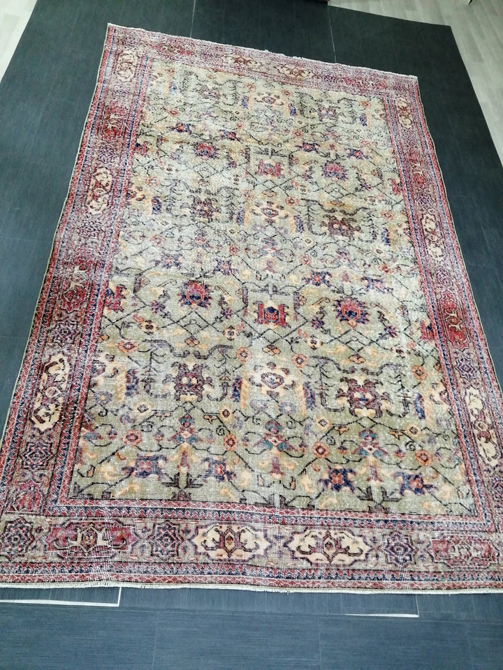 Green Turkish Runner Rug 6' 6" x 10' 6" Hand-Knotted | No. WR99320