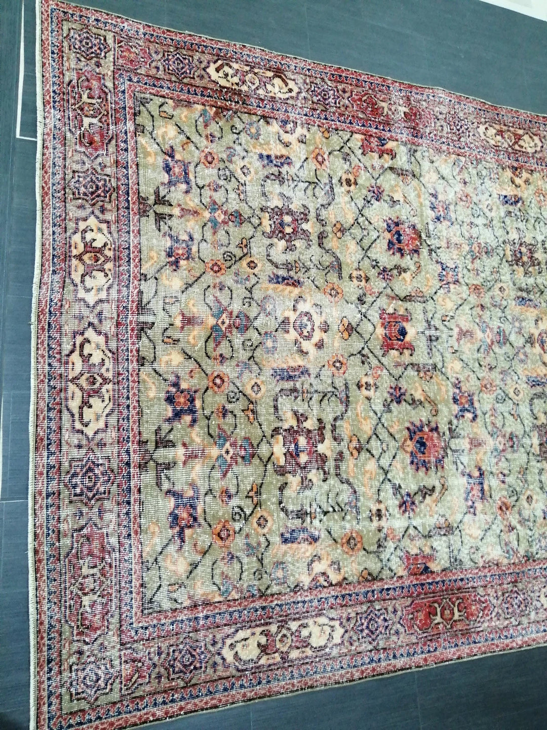 Green Turkish Runner Rug 6' 6" x 10' 6" Hand-Knotted | No. WR99320