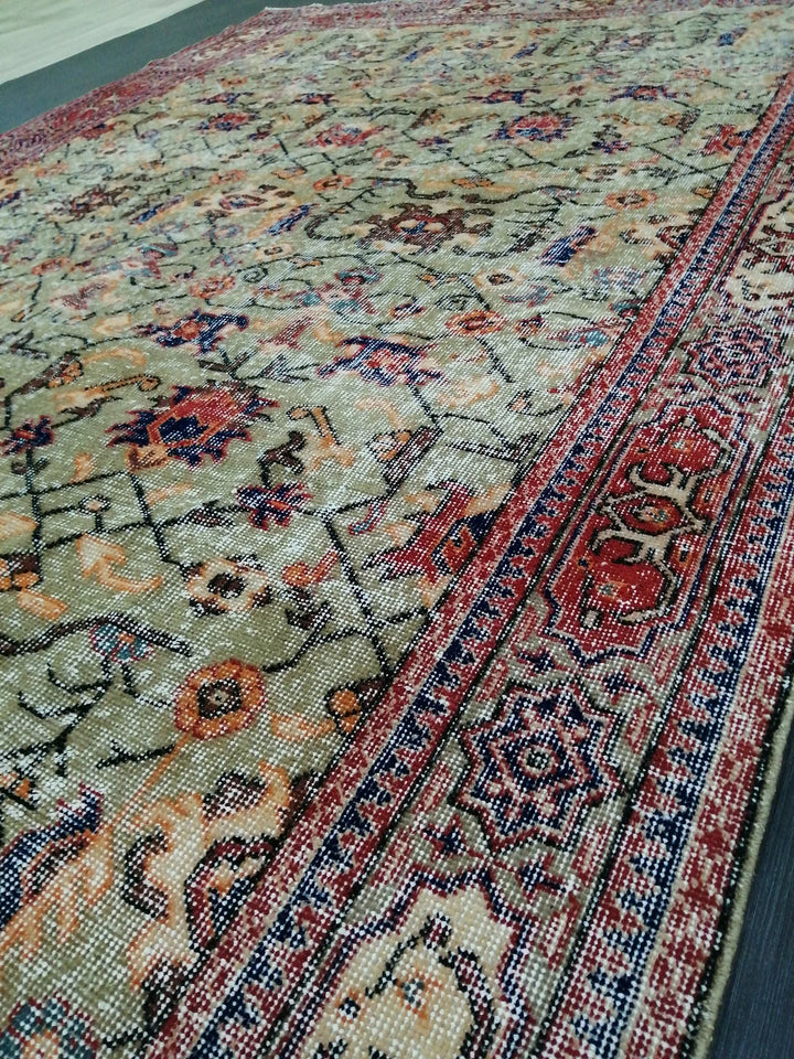 Green Turkish Runner Rug 6' 6" x 10' 6" Hand-Knotted | No. WR99320