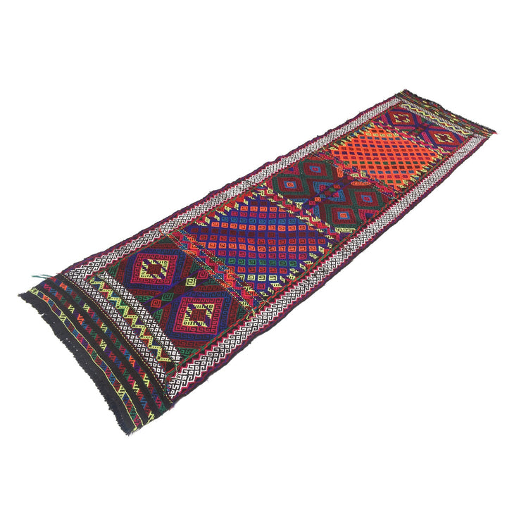 Afghan Suzuni Rug 2' 3" x 8' 5" Flat-Weave pattern