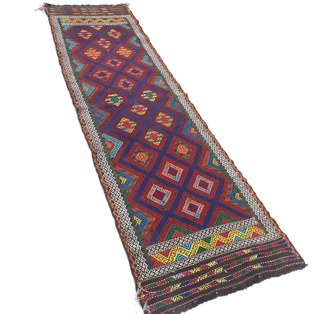 Afghan Suzuni Rug 2' 3" x 8' 2" Flat-Weave close-up