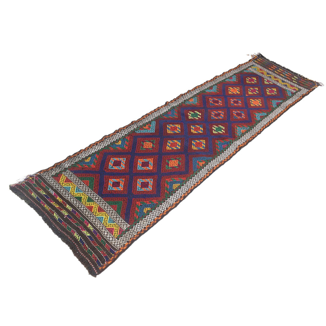 Afghan Suzuni Rug 2' 3" x 8' 2" Flat-Weave pattern