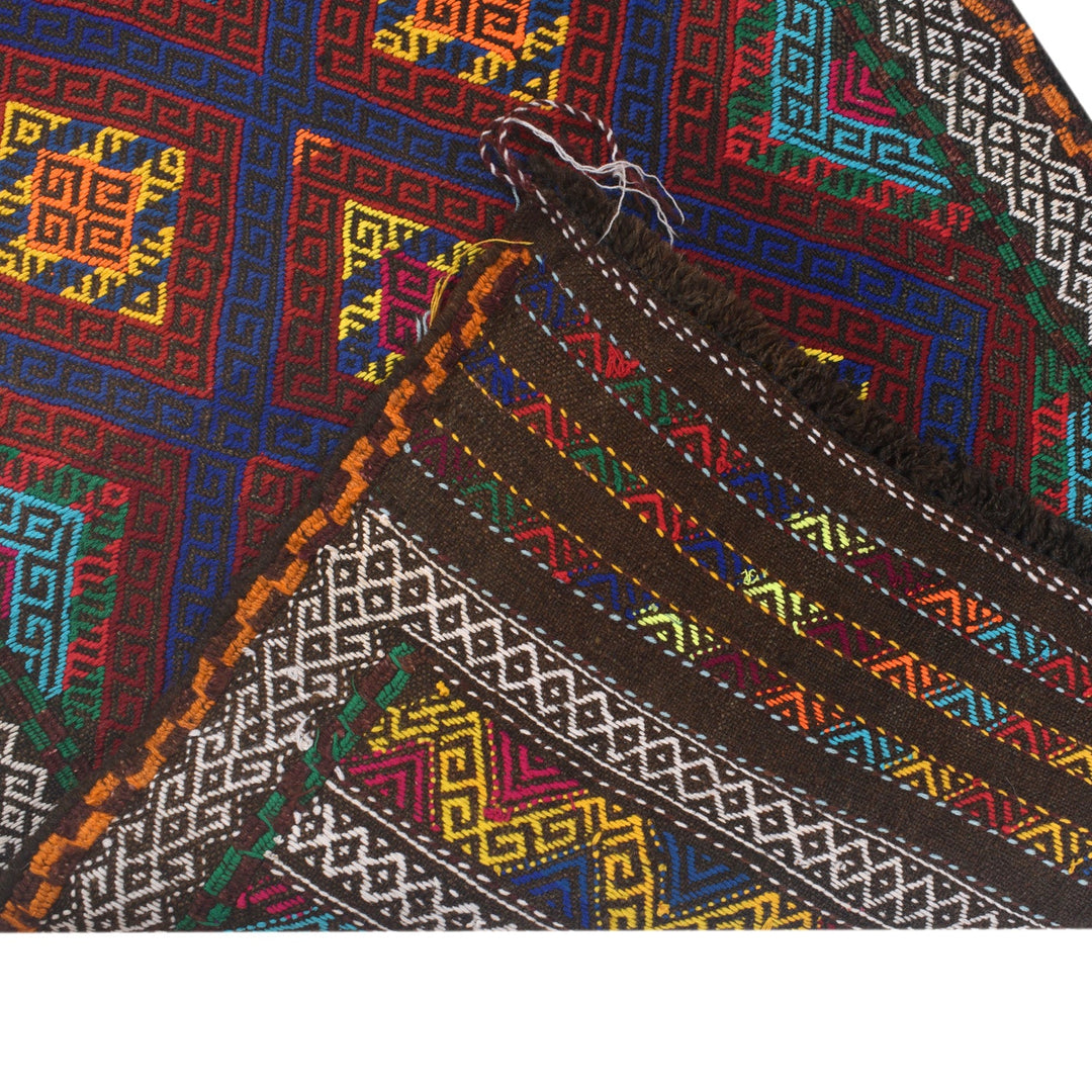 Afghan Suzuni Rug 2' 3" x 8' 2" Flat-Weave border