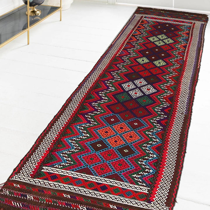 Afghan Suzuni Rug 2' 0" x 7' 6" Flat-Weave texture