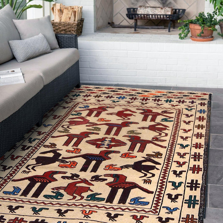 Handmade Soumak Kelim 4' 1" x 5' 7" - No. AL93058