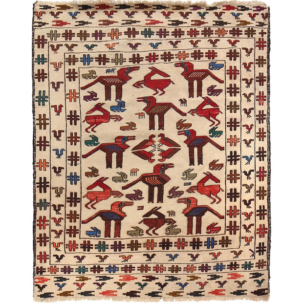 White Flat Weave Kelim 4' 5" x 5' 4" - No. AL96918