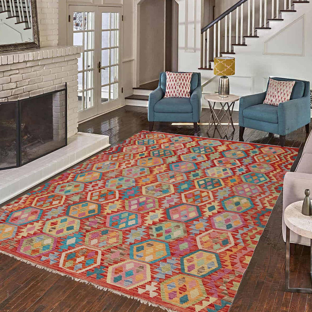 Hand Knotted Afghan Style Kilim 5' 10" x 7' 9" - No. AL93359