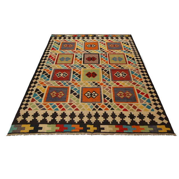 Colorful Flat-Weave Wool Kilim 7' 4" x 9' 10" - No. AL92683