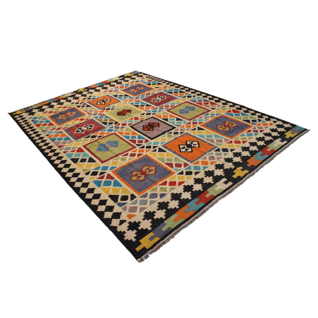 Colorful Flat-Weave Wool Kilim 7' 4" x 9' 10" - No. AL92683