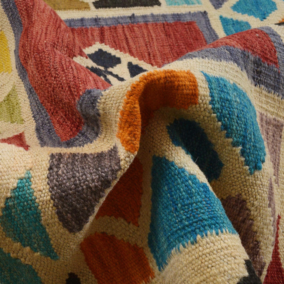 Colorful Flat-Weave Wool Kilim 7' 4" x 9' 10" - No. AL92683