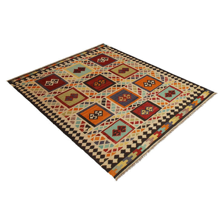 Colorful Flat-Weave Wool Kilim 7' 3" x 9' 10" - No. AL41242