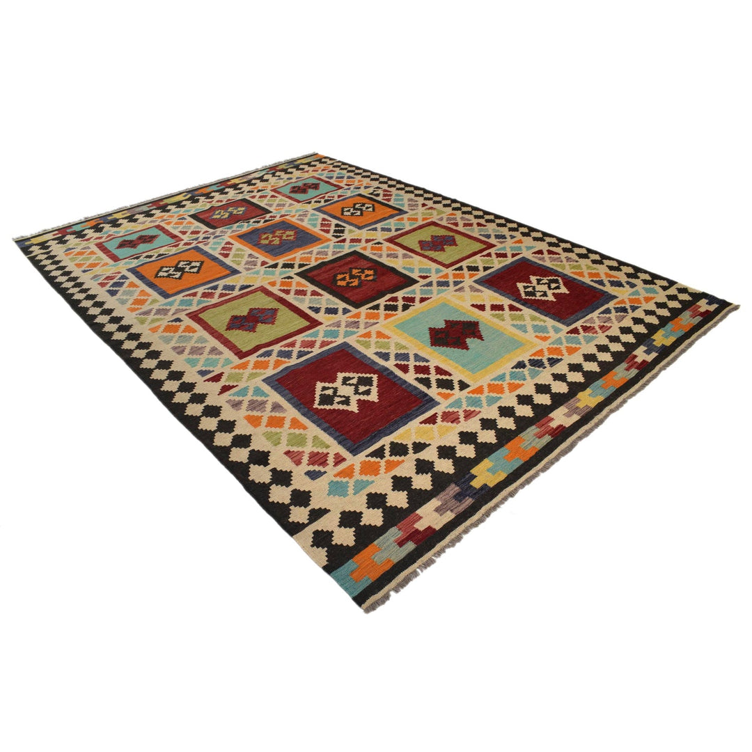 Colorful Flat-Weave Wool Kilim 7' 3" x 9' 10" - No. AL41242