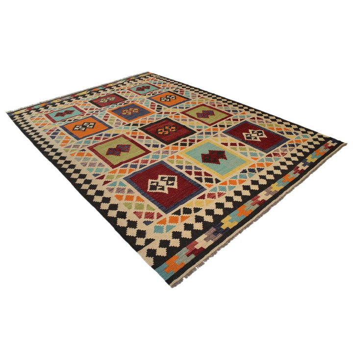 Colorful Flat-Weave Wool Kilim 7' 3" x 9' 10" - No. AL41242