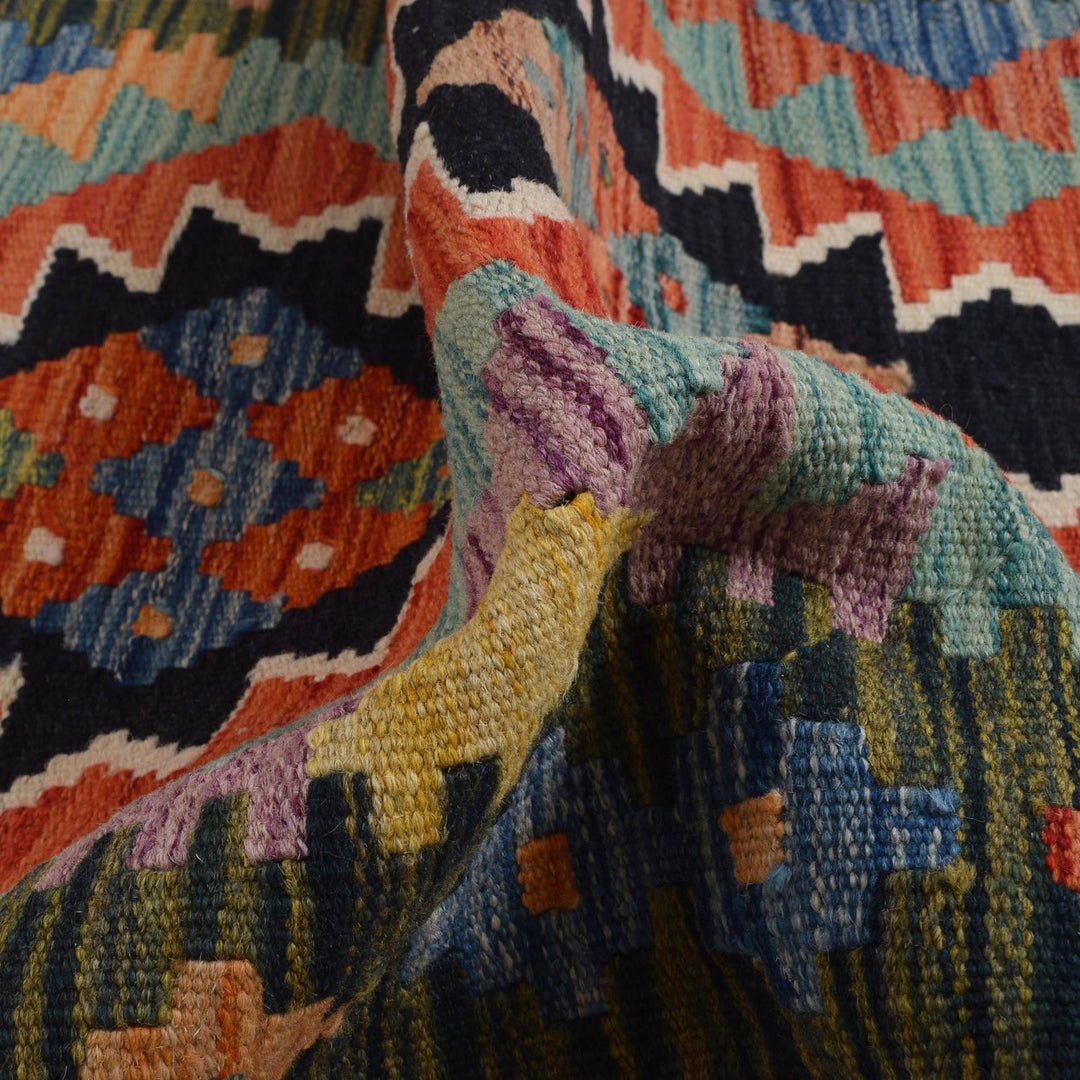 Hand Knotted Afghan Style Kilim Runner 2' 7" x 8' 2" - No. AL65673