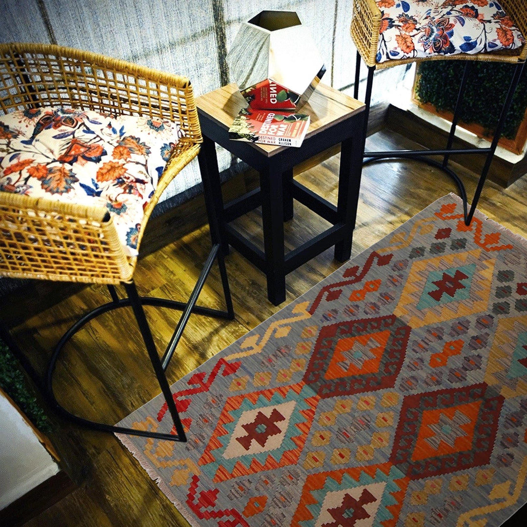 Handmade Turkish Design Wool Kilim 3' 4" x 4' 9" - No. AL82252