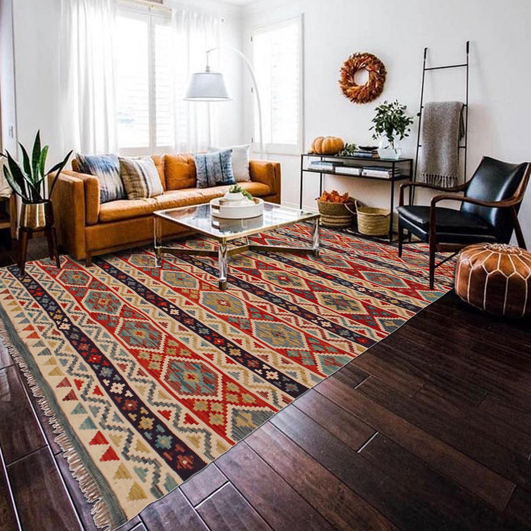 Multi Color ful Flat-Weave Wool Kilim 5' 9" x 8' 0" - No. AL70346