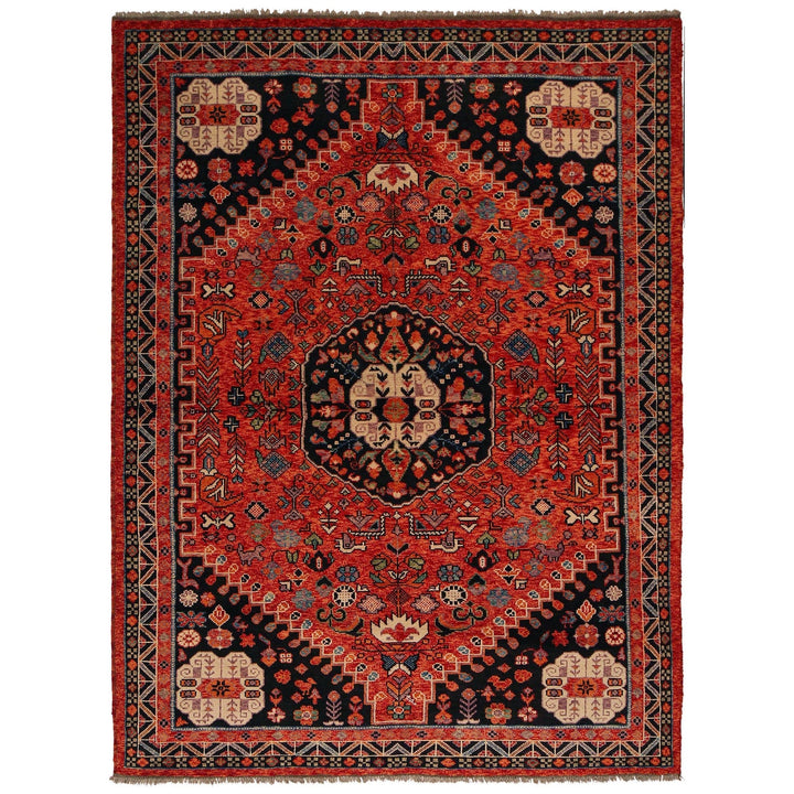 Red Afghan Shirazi Rug 6' 8" x 9' 8" Hand-Knotted