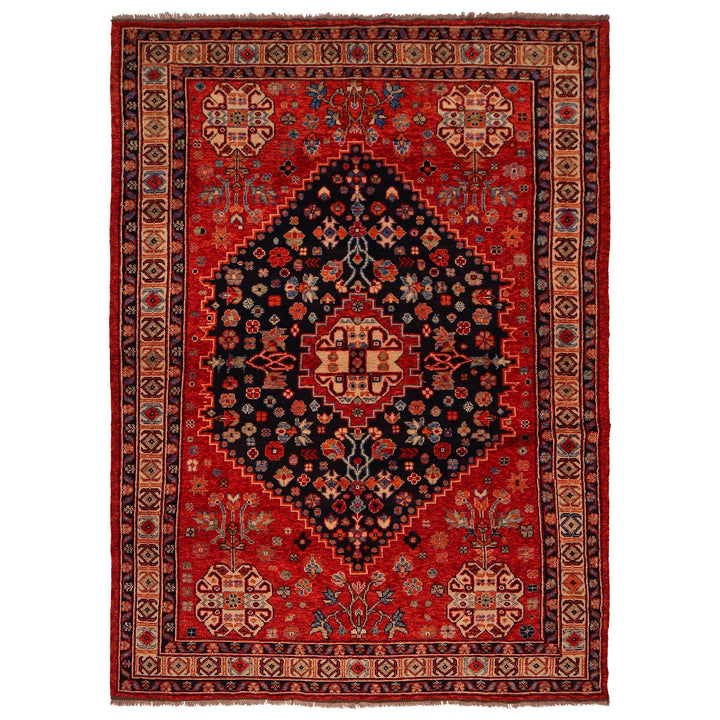 Red Afghan Shirazi Rug 6'7" x 9'8" Hand-Knotted
