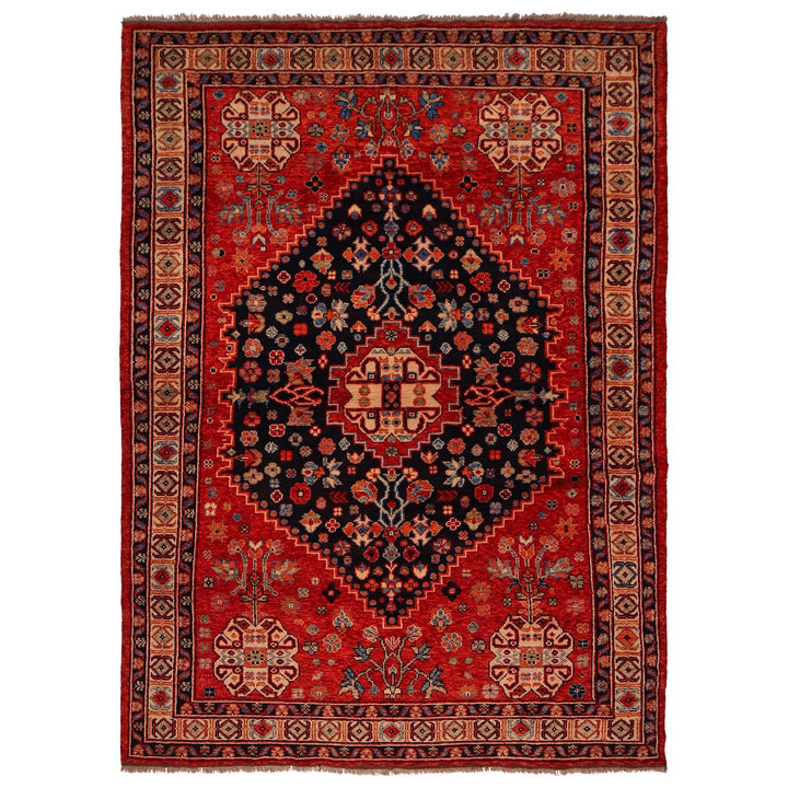 Red Afghan Shirazi Rug 6'7" x 9'8" Hand-Knotted