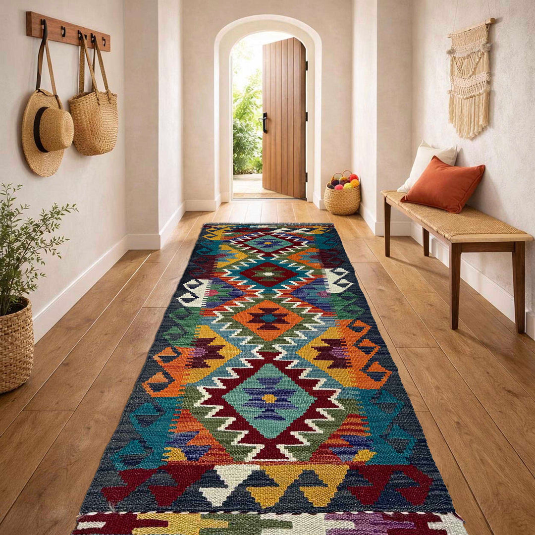 Afghan Vegetable Kilim Rug 1' 8" x 4' 10" Flat-Weave reverse
