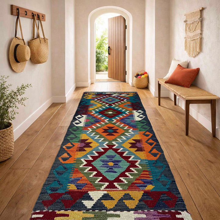 Afghan Vegetable Kilim Rug 1' 8" x 4' 10" Flat-Weave reverse