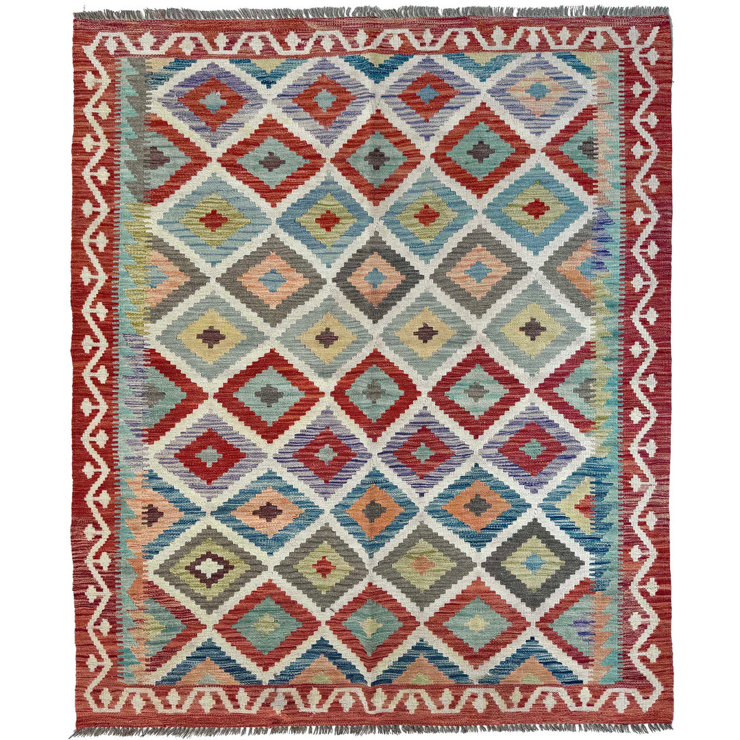 Afghan Vegetable Kilim Rug 4' 11" x 6' 8" Flat-Weave