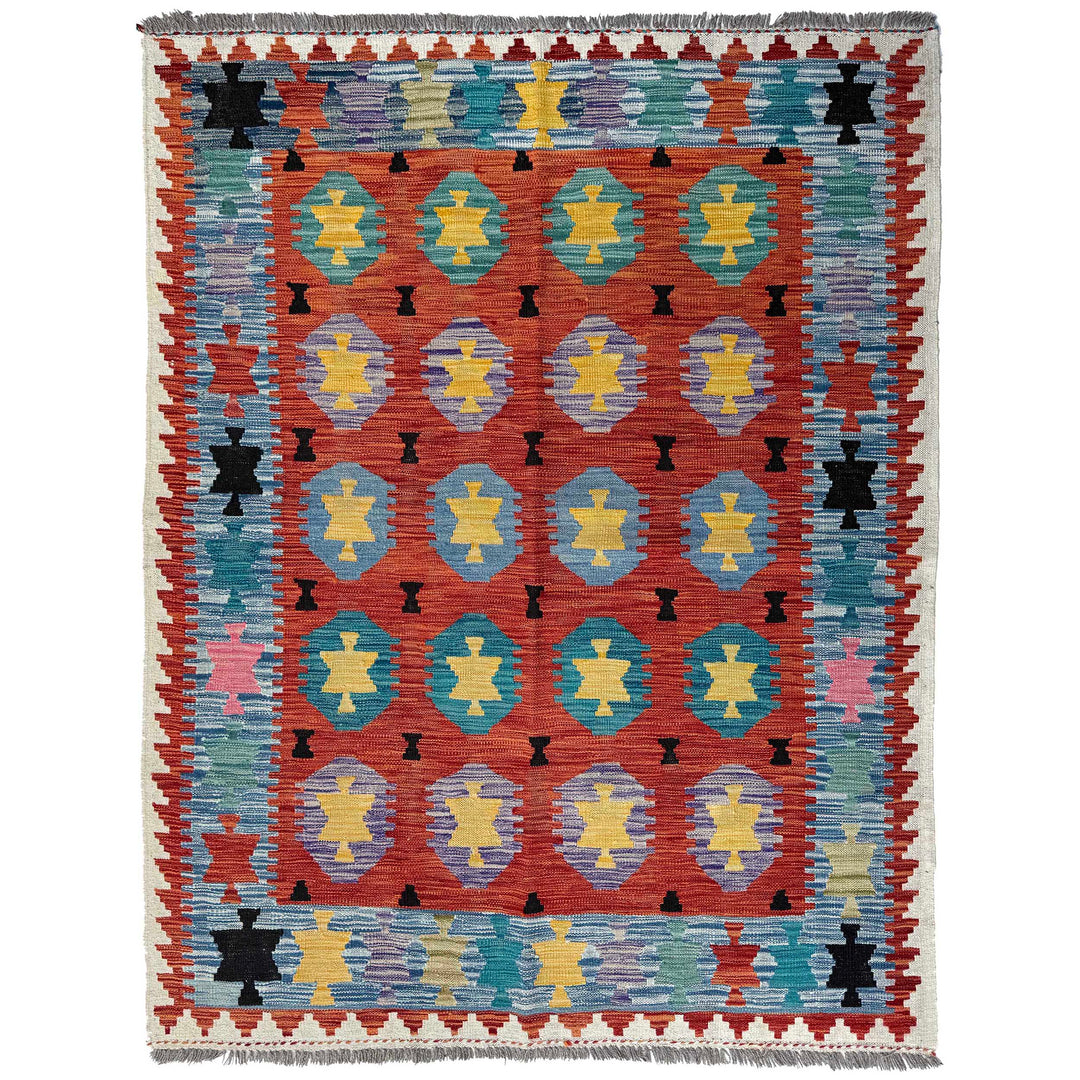 Afghan Vegetable Kilim Rug 4' 9" x 6' 6" Flat-Weave