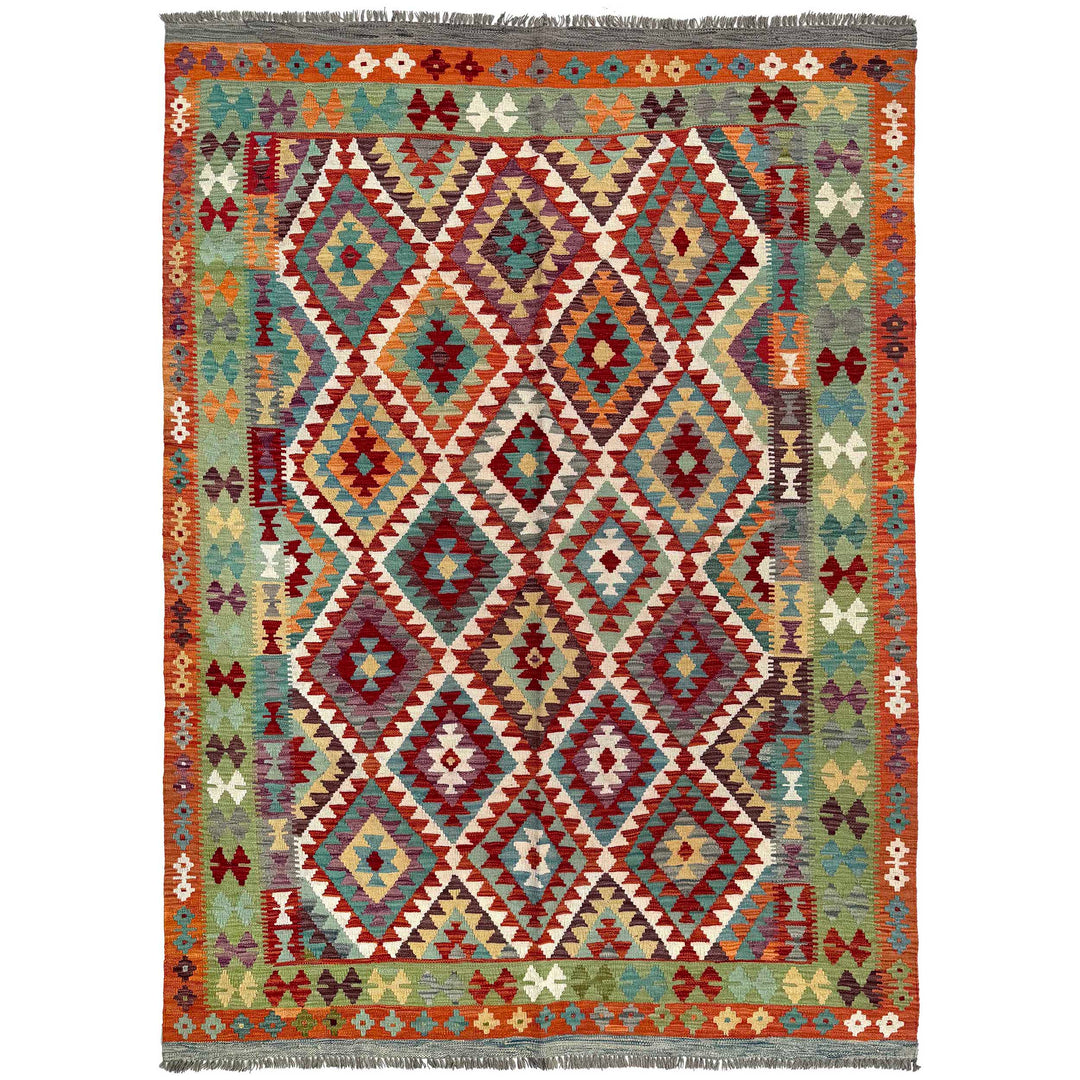 Afghan Vegetable Kilim Rug 6' 8" x 9' 3" Flat-Weave