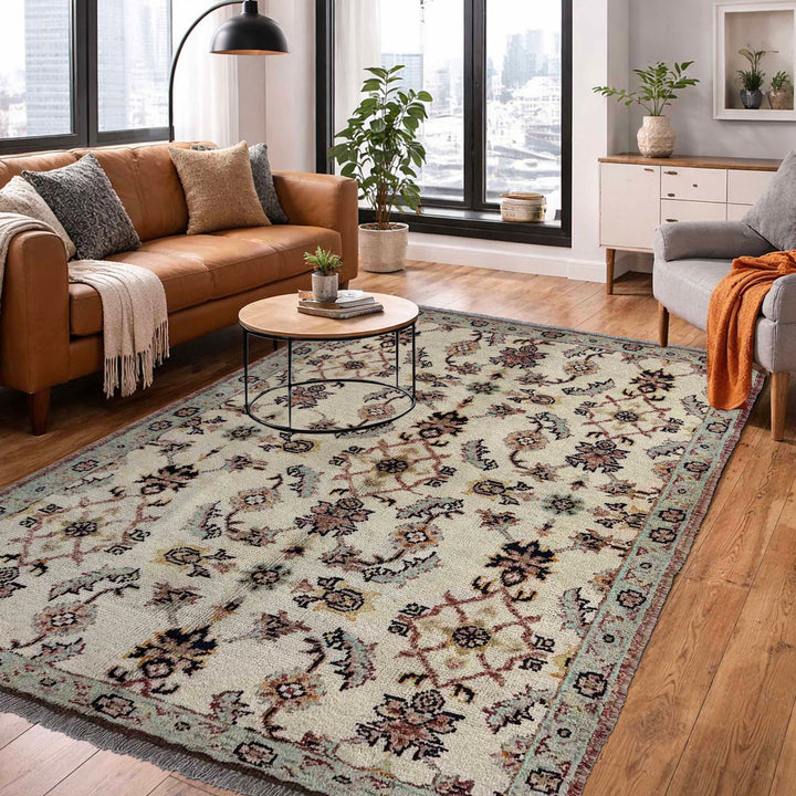 Beige Afghan Oushak Rug 3' 11" x 5' 9" Hand-Knotted texture
