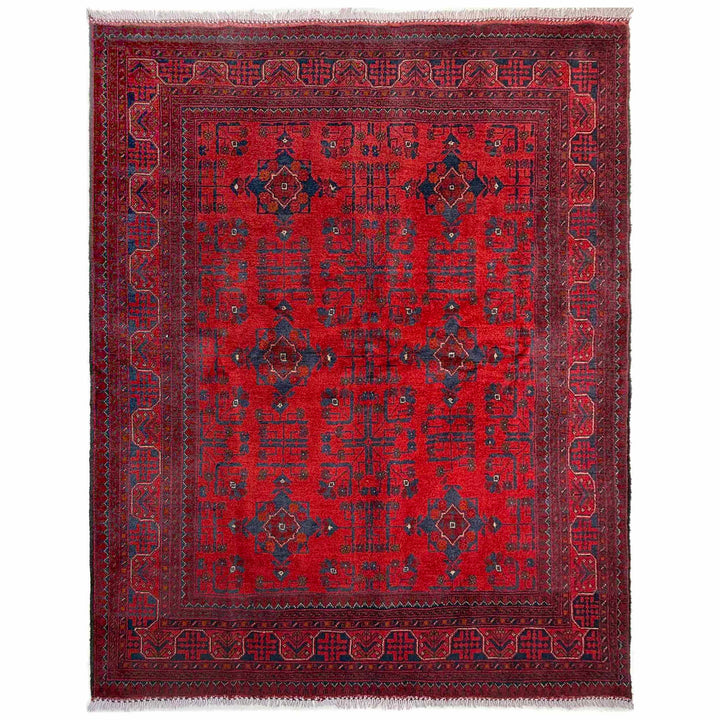 Red Afghan Khal Mohammadi Rug 5' 3" x 6' 10" Hand-Knotted